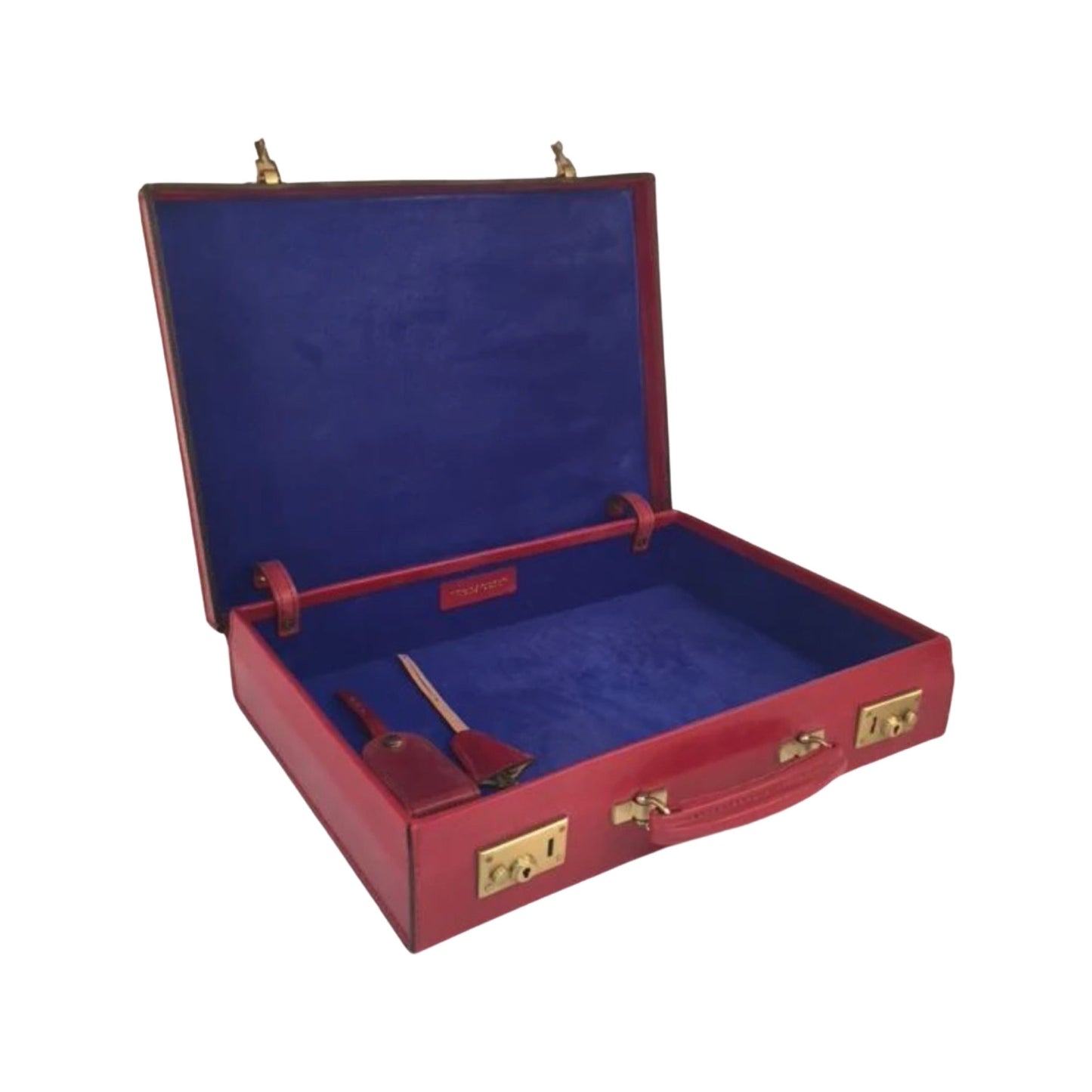 Bahrain | 3.5 Inch Red Box Lid Over Body Attache Case | Hand Stitched | Red English Bridle Leather | Royal Blue Suede | Bespoke Production