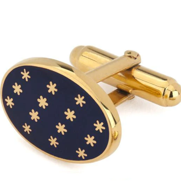 Star Cuff Links | Oval Enamel Star T-Bar Cufflinks | Navy and Gold Stars | Benson and Clegg | Made in England