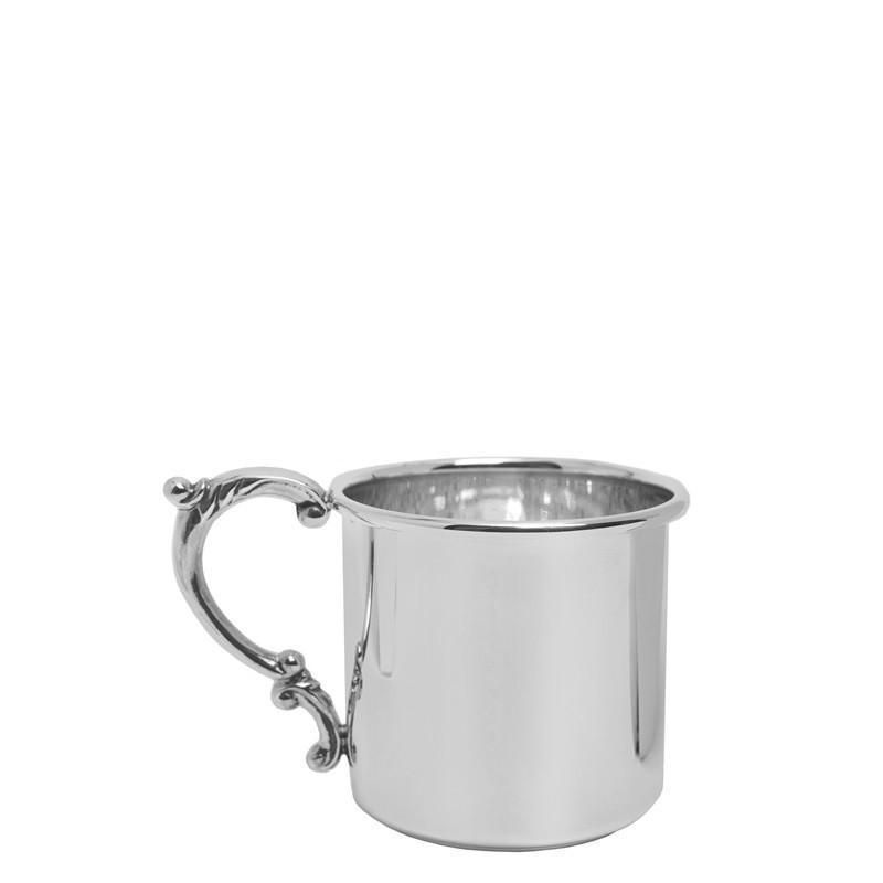 Sterling Silver Baby Cup | 925 Sterling Silver | Sterling Cross for Baptism | Scroll Design Handle | Made in USA-Baby-Sterling-and-Burke