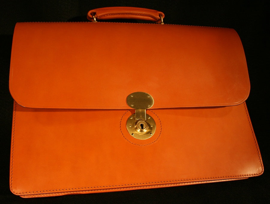 Two Section Flap Over Briefcase | English Bridle Hide | Bespoke Production | Finest Quality Hand Stitched | Sterling and Burke | No.15A