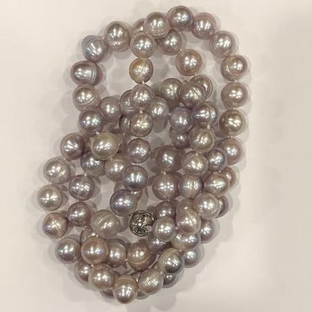 Pearl Necklace | Fresh Water Pearls | Single Strand | Hand Knotted Pearls | 34" Necklace | 8mm | Silver Clasp | Taupe