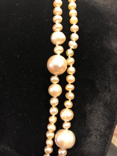 Pearl Necklace | Fresh Water Pearls | Single Strand | Hand Knotted Pearls | 52" Necklace | 3mm and 8mm | Silver Clasp | Powder Pink