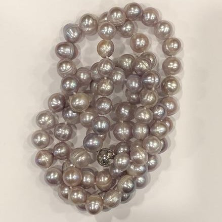 Pearl Necklace | Salt Water Pearls | Single Strand | Hand Knotted Pearls | 18" Necklace | 8mm | Silver Clasp | Taupe