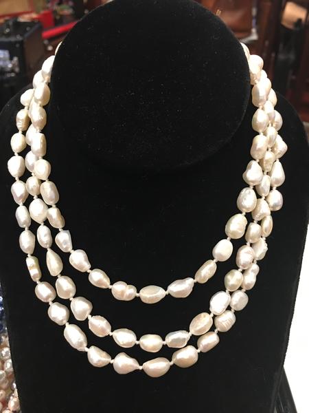 Pearl Necklace | Fresh Water Pearls | Single Strand | Hand Knotted Pearls | 45" Necklace | 7mm | Silver Clasp | Ivory