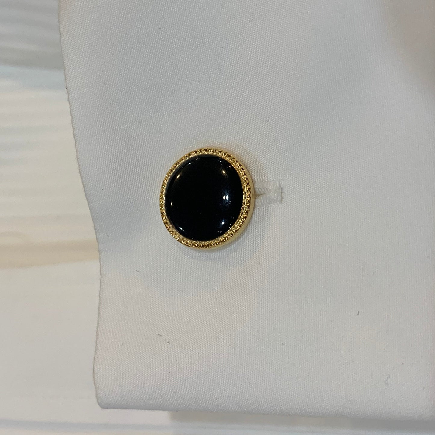 Cuff Link and Stud Set | Black and Gold | Round with Onyx | Studio Burke DC | Made in USA
