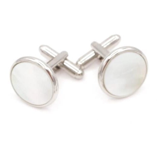 Silver Smooth Edge Stud / Cufflink Set | Mother of Pearl & Onyx | Sterling and Burke