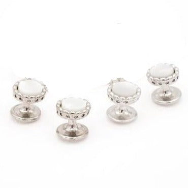 Silver Beaded Edge Stud / Cufflink Set | Mother of Pearl & Onyx | Sterling and Burke