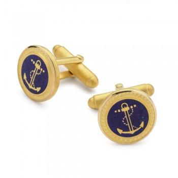 Anchor & Rope Enamel Cufflinks, Blue-Enamel Cufflinks-Sterling-and-Burke