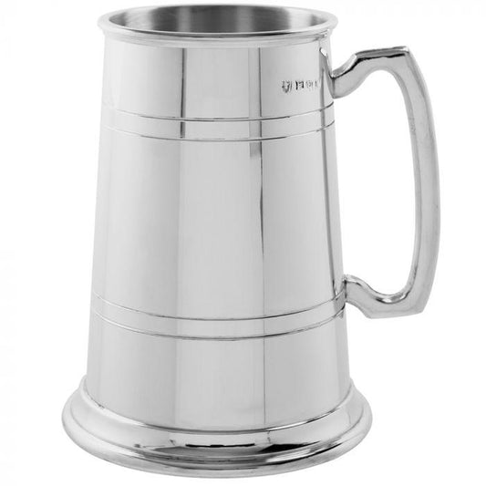 Pewter Tankard | 7" Tall | Two Pint Beer Mug | Extra Large | Straight Handle | Double Line | Pewter Beer Stein | Solid Pewter | Made in UK-Pewter Tankard | Beer Mug-Sterling-and-Burke