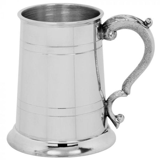 Pewter Tankard | 5" Tall | One Pint Beer Mug | Georgian Handle | Double Line | Pewter Beer Stein | Solid Pewter | Made in UK-Pewter Tankard | Beer Mug-Sterling-and-Burke