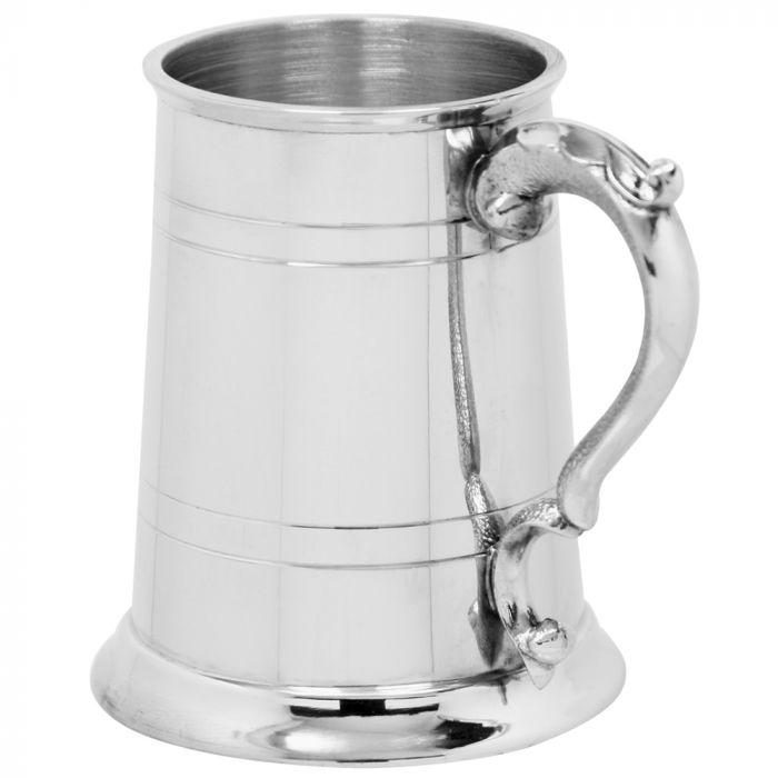 Pewter Tankard | 5" Tall | One Pint Beer Mug | Georgian Handle | Double Line | Pewter Beer Stein | Solid Pewter | Made in UK-Pewter Tankard | Beer Mug-Sterling-and-Burke