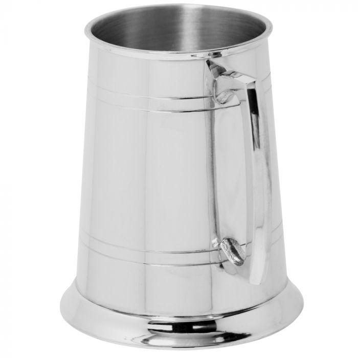Pewter Tankard | 5" Tall | One Pint Beer Mug | Straight Handle | Glass Bottom | Double Line | Pewter Beer Stein | Solid Pewter | Made in UK-Pewter Tankard | Beer Mug-Sterling-and-Burke