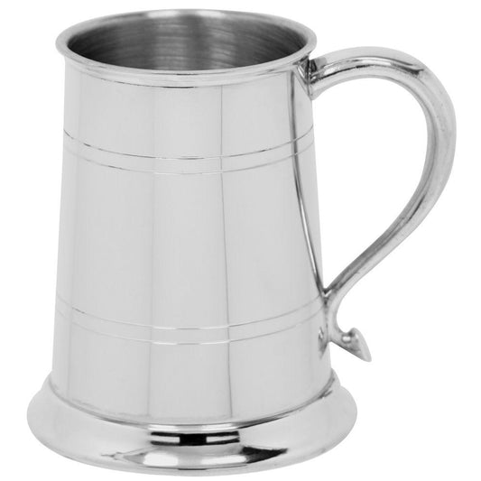 Pewter Tankard | 5" Tall | One Pint Beer Mug | Curved Handle | Double Line | Pewter Beer Stein | Solid Pewter | Made in UK-Pewter Tankard | Beer Mug-Sterling-and-Burke