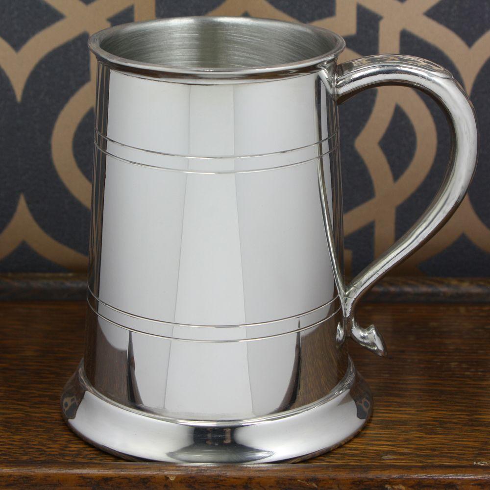 Pewter Tankard | 5" Tall | One Pint Beer Mug | Curved Handle | Double Line | Pewter Beer Stein | Solid Pewter | Made in UK-Pewter Tankard | Beer Mug-Sterling-and-Burke