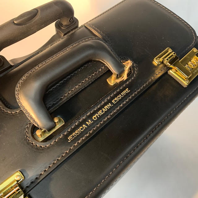 The Litigator Trial Bag Catalog Case | Premium Quality | All Leather | 18" | Exterior Wheels | Name, Initials, Firm Logo | C108418BL