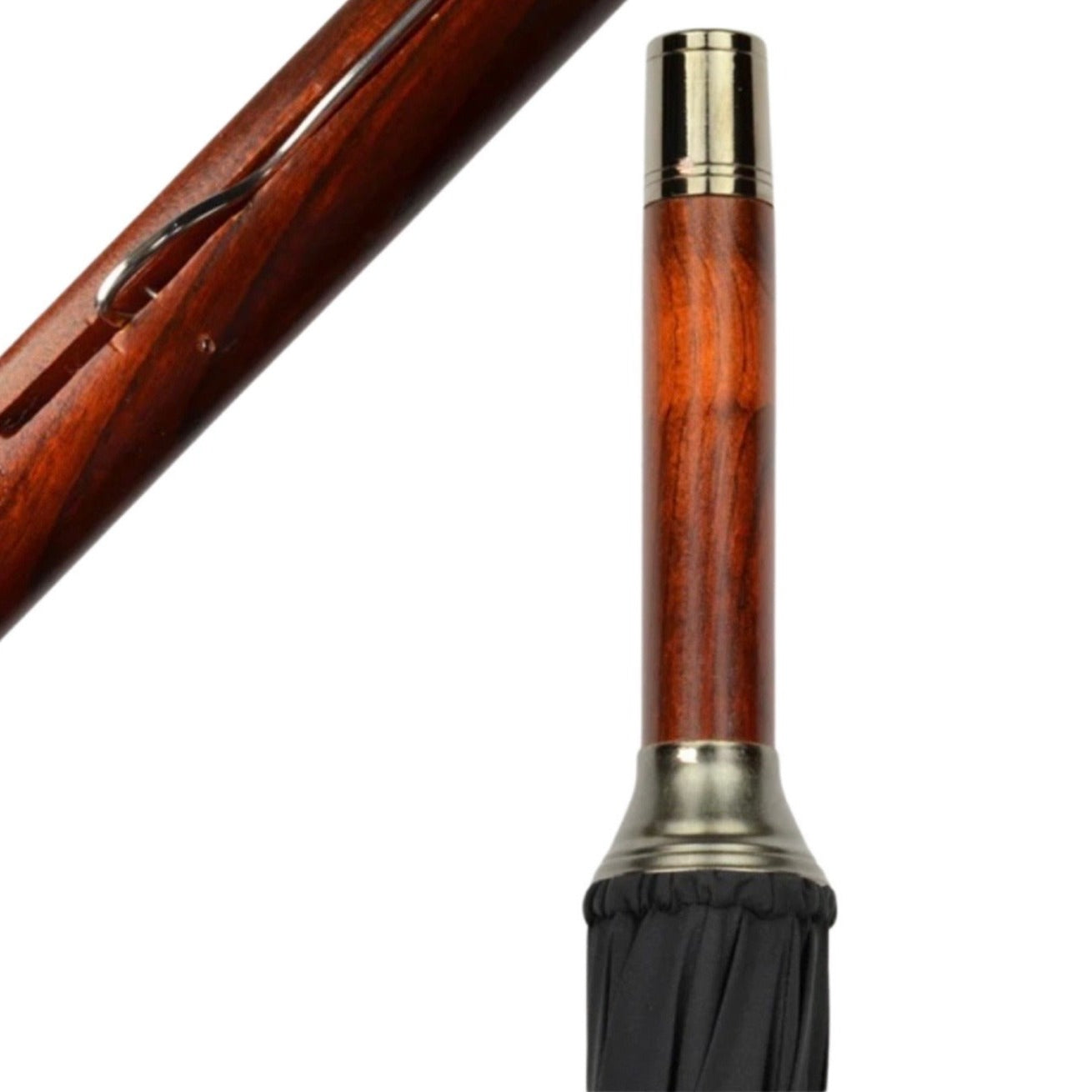 Burke Umbrellas | Prince of Wales Polished Cherry Gent's Umbrella | Hallmarked Sterling Nose Cap | Sterling Silver Collar | Finest Quality