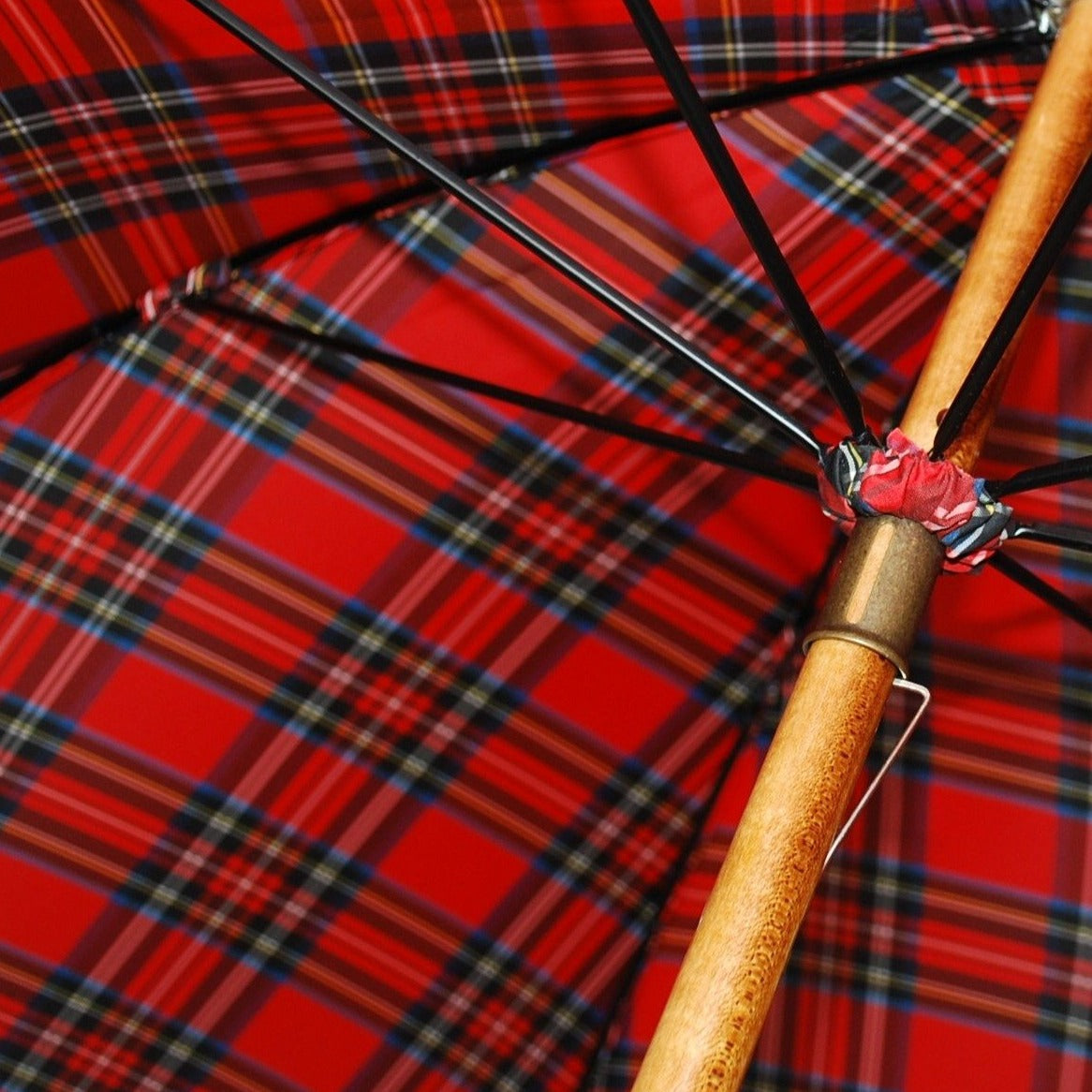 Burke Umbrellas | Malacca Prince of Wales Umbrella with Tartan Canopy | Sterling Nose Cap and Collar | The Original Prince of Wales Umbrella