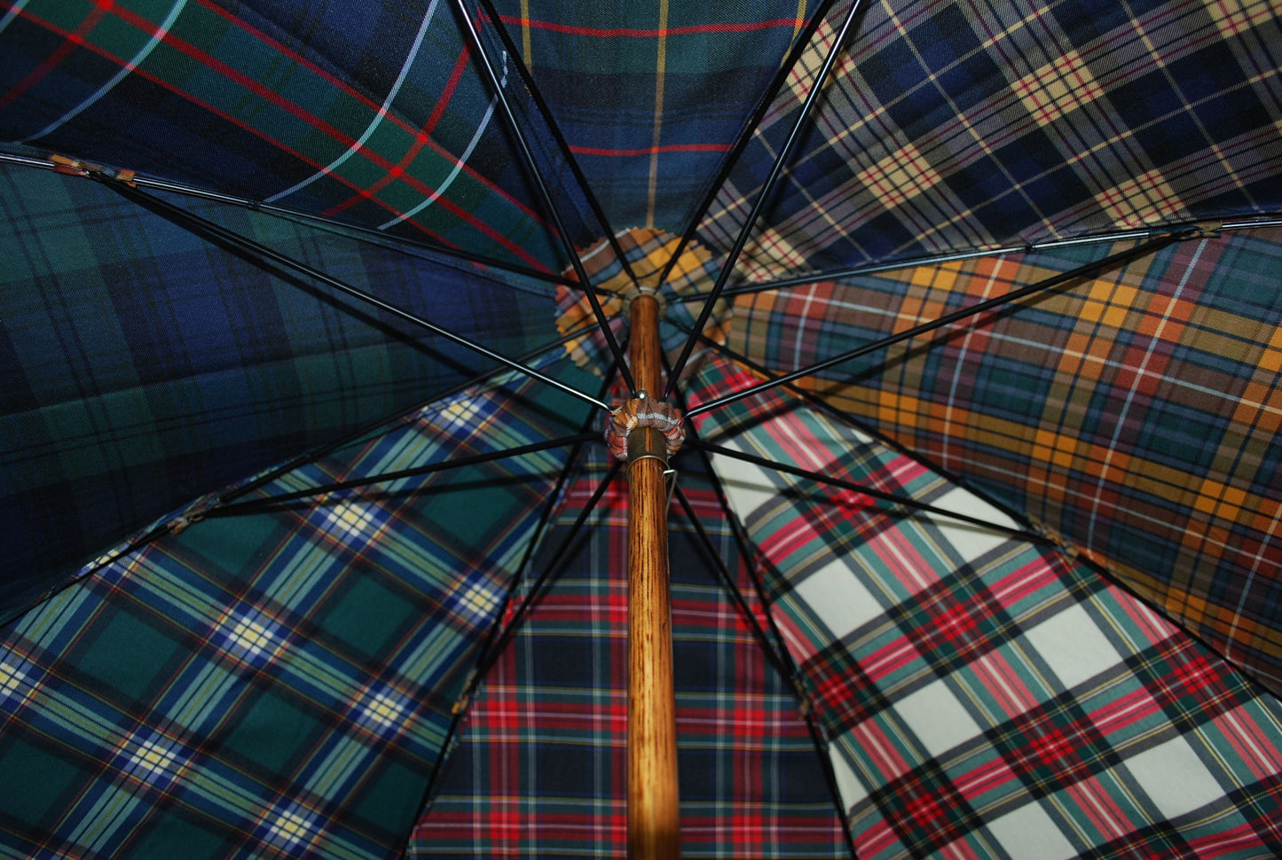 Burke Umbrellas | Maple Gent's Umbrella | A Fun Tartan Umbrella | Solid Shaft Maple | Fun Tartan Canopy | Gold Collar | Finest Quality | Made in England | Fox Umbrellas