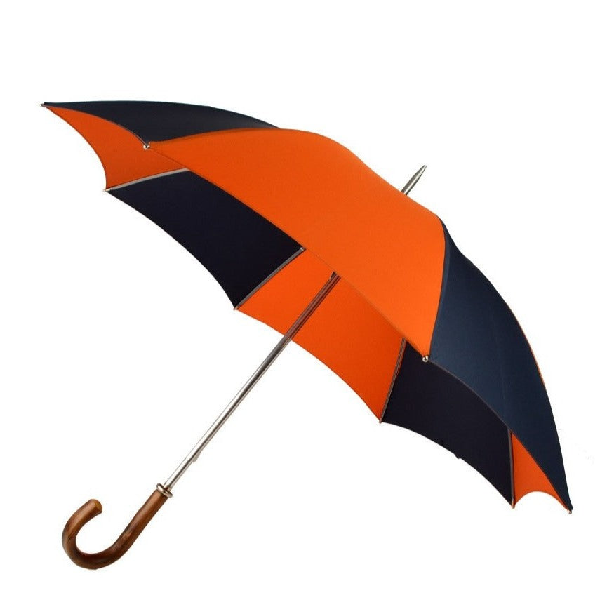Burke Umbrellas | Golf Umbrella | Princeton Univ. Orange and Black | Polished Chestnut Crook Handle | Custom Colors Canopy | England's Finest Umbrella | The Fox Umbrella