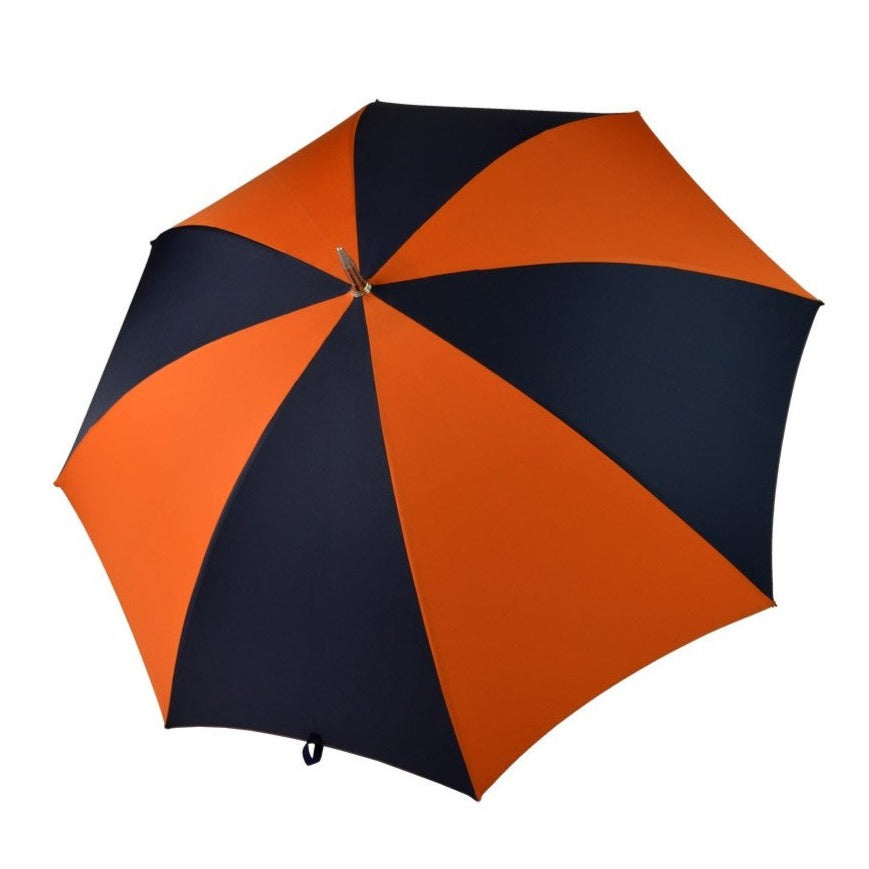 Burke Umbrellas | Golf Umbrella | Princeton Univ. Orange and Black | Polished Chestnut Crook Handle | Custom Colors Canopy | England's Finest Umbrella | The Fox Umbrella