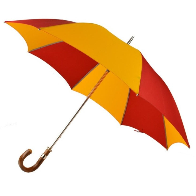 Burke Umbrellas | Golf Umbrella | Princeton Univ. Orange and Black | Polished Chestnut Crook Handle | Custom Colors Canopy | England's Finest Umbrella | The Fox Umbrella