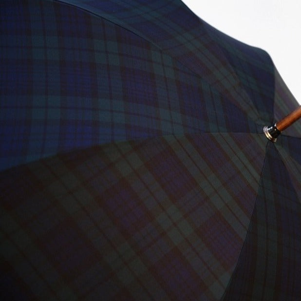 Burke Umbrellas | Malacca Prince of Wales Umbrella with Tartan Canopy | Sterling Nose Cap and Collar | The Original Prince of Wales Umbrella