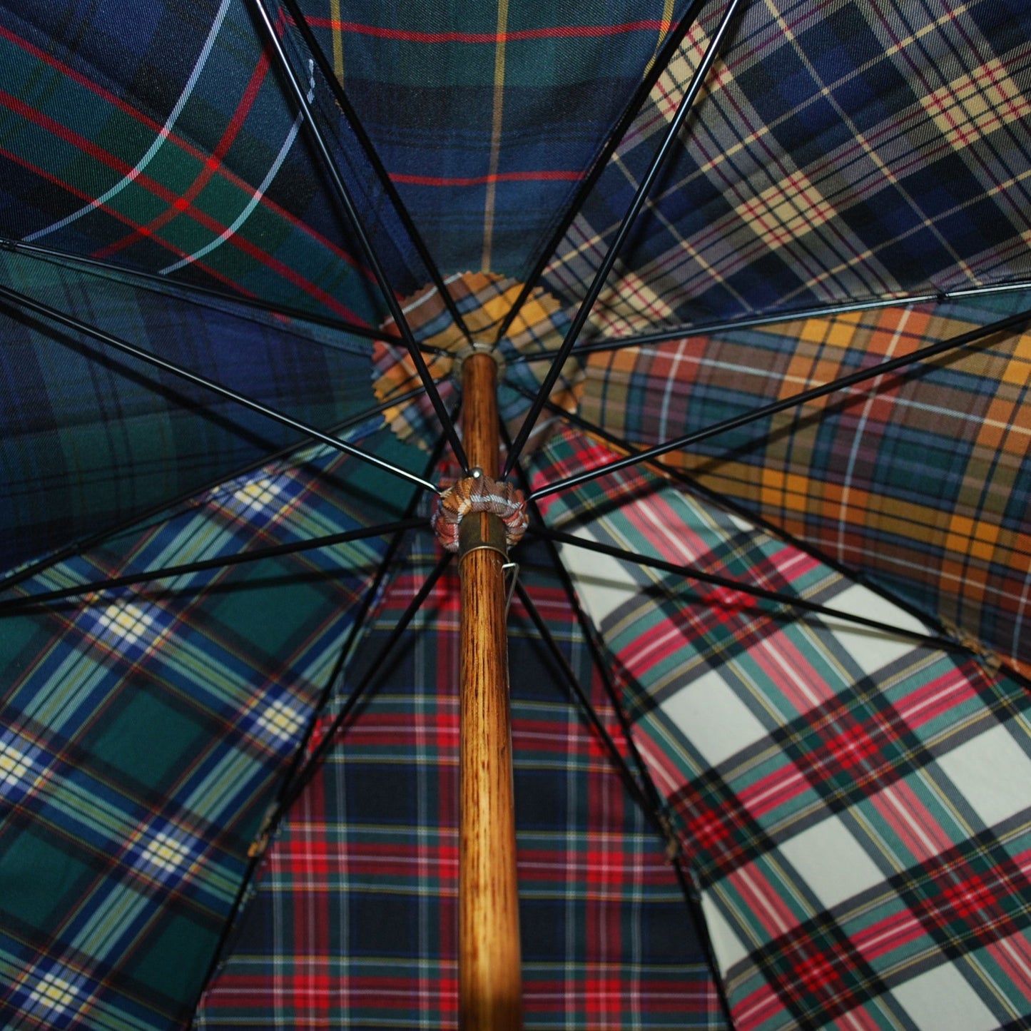 Burke Umbrellas | Malacca Prince of Wales Umbrella with Tartan Canopy | Sterling Nose Cap and Collar | The Original Prince of Wales Umbrella