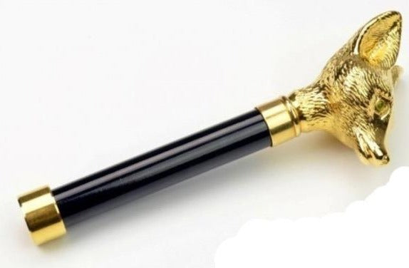 Silver and Gold Fox Head Umbrella | Gold Fox Head Handle Gent's Umbrella | Custom Gold and Silver Fox Handle Umbrella | Finest in the World | Enjoy the Rain!