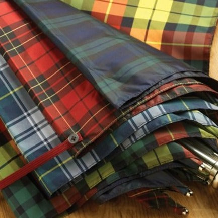 Burke Umbrella | Chestnut Straight Handle Golf Umbrella | Plaid Canopy | Nickel Band Collar