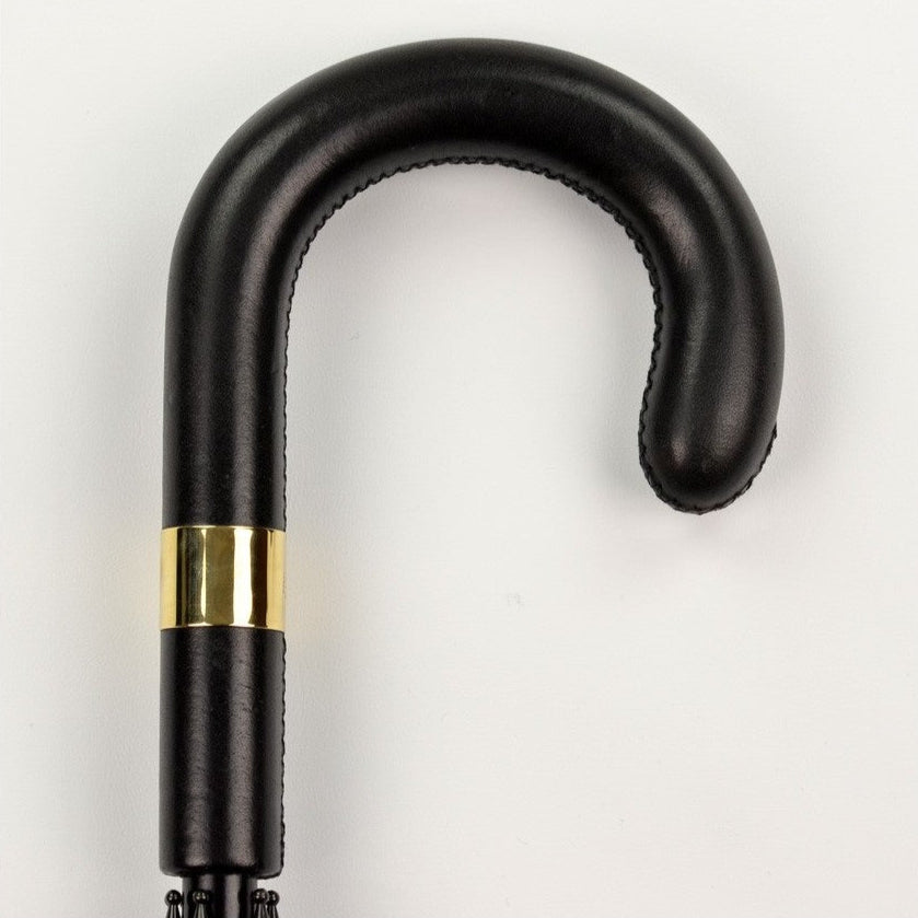 Burke Umbrellas | Leather Handle Gent's Umbrella | Wood Shaft | Finest Quality | Hand-Stitched Leather | Enjoy the Rain!