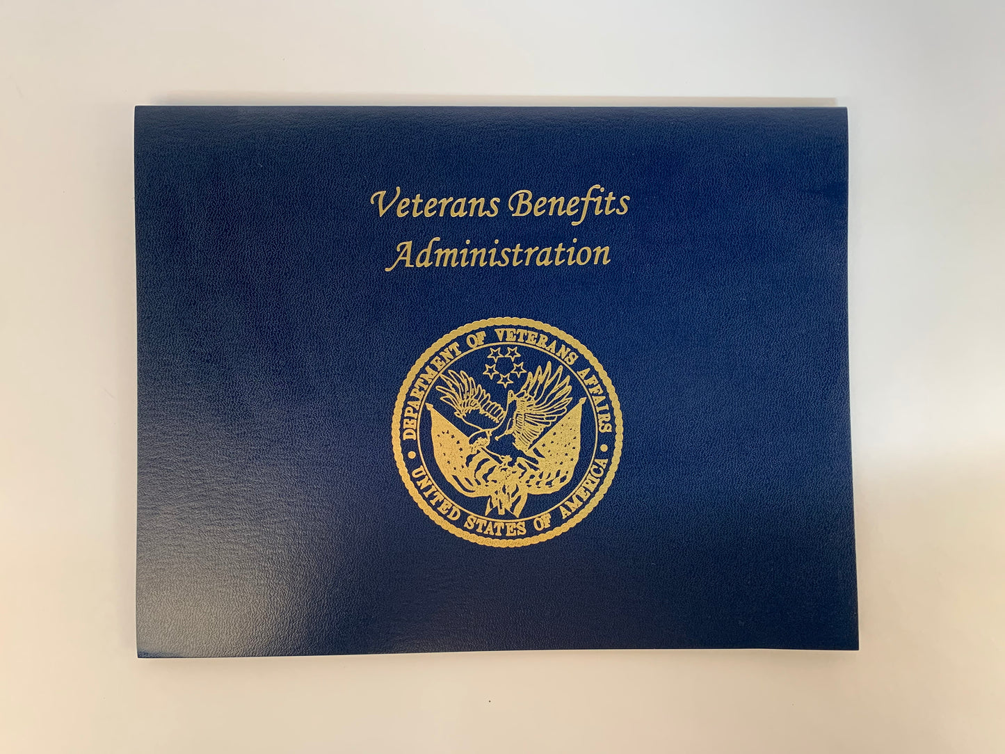 Custom Certificate Holder | Veterans Benefits Administration | 100 Flexible Cover Certificate Holder | 8.5 by 11 inch Horizontal | Washington, DC | Charing Cross USA
