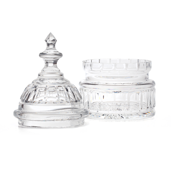 Waterford Crystal Capitol Dome Biscuit Jar | Walnut Base with Engraved or Color Logo and Text on Brass Plate