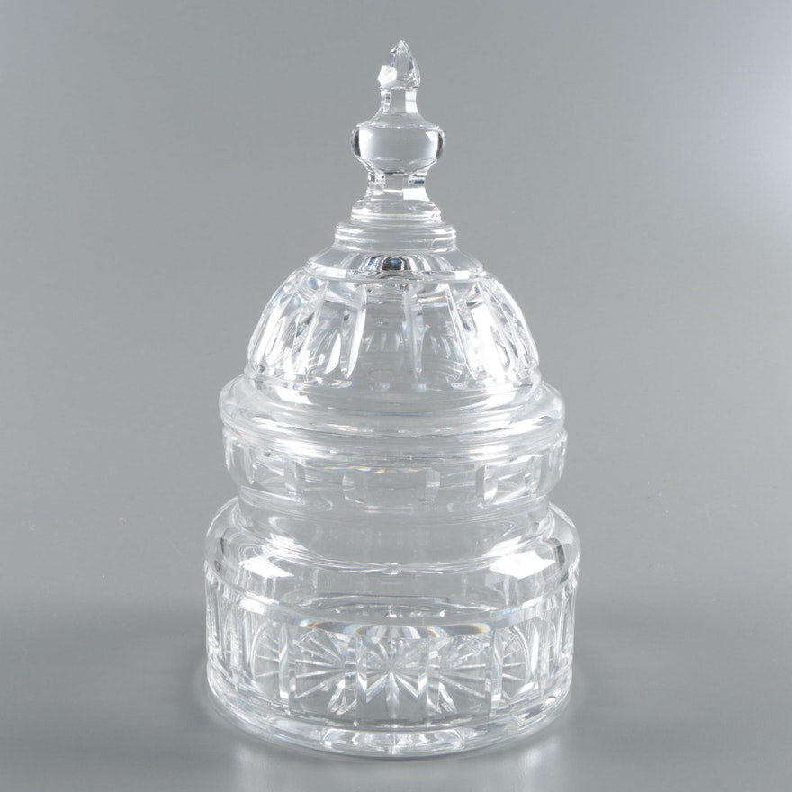 Waterford Crystal Capitol Dome Biscuit Jar | Walnut Base with Engraved or Color Logo and Text on Brass Plate