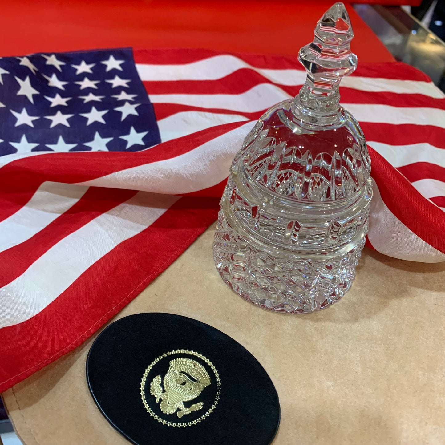 Waterford Crystal Capitol Dome Paperweight | Custom Stamped Pouch | Leather Stamped Box