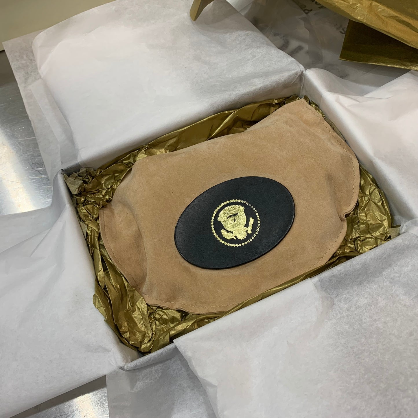 Waterford Crystal Capitol Dome Paperweight | Custom Stamped Pouch | Leather Stamped Box