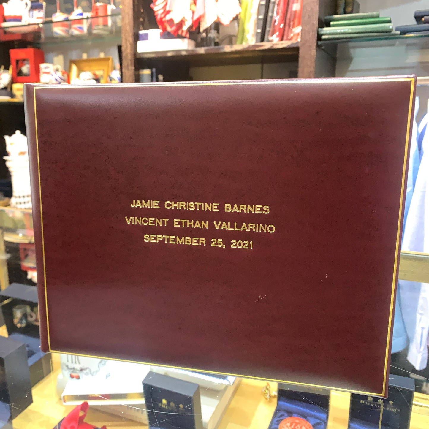 Guest Book Custom Samples | Gold Stamp Design | 7 by 9 Inches | Calf Leather | Made in England