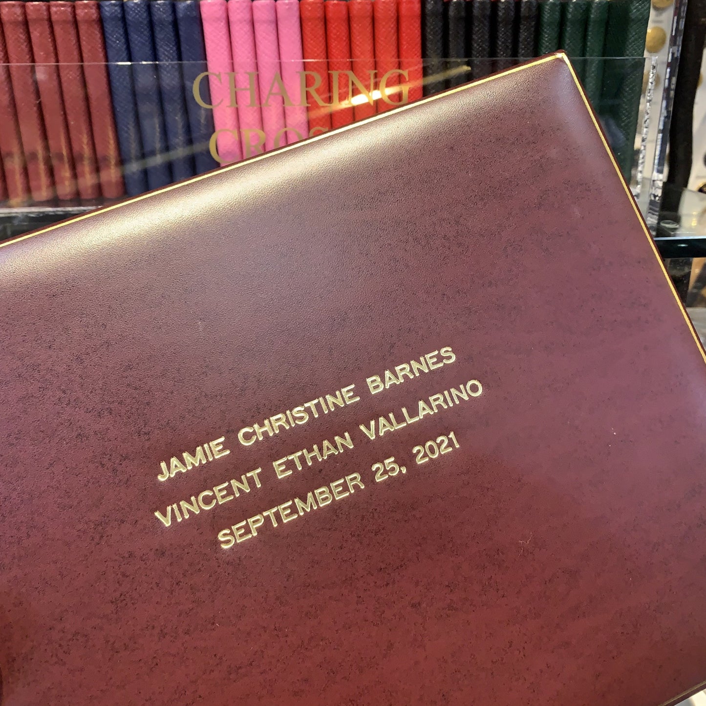 Guest Book Custom Samples | Gold Stamp Design | 7 by 9 Inches | Calf Leather | Made in England
