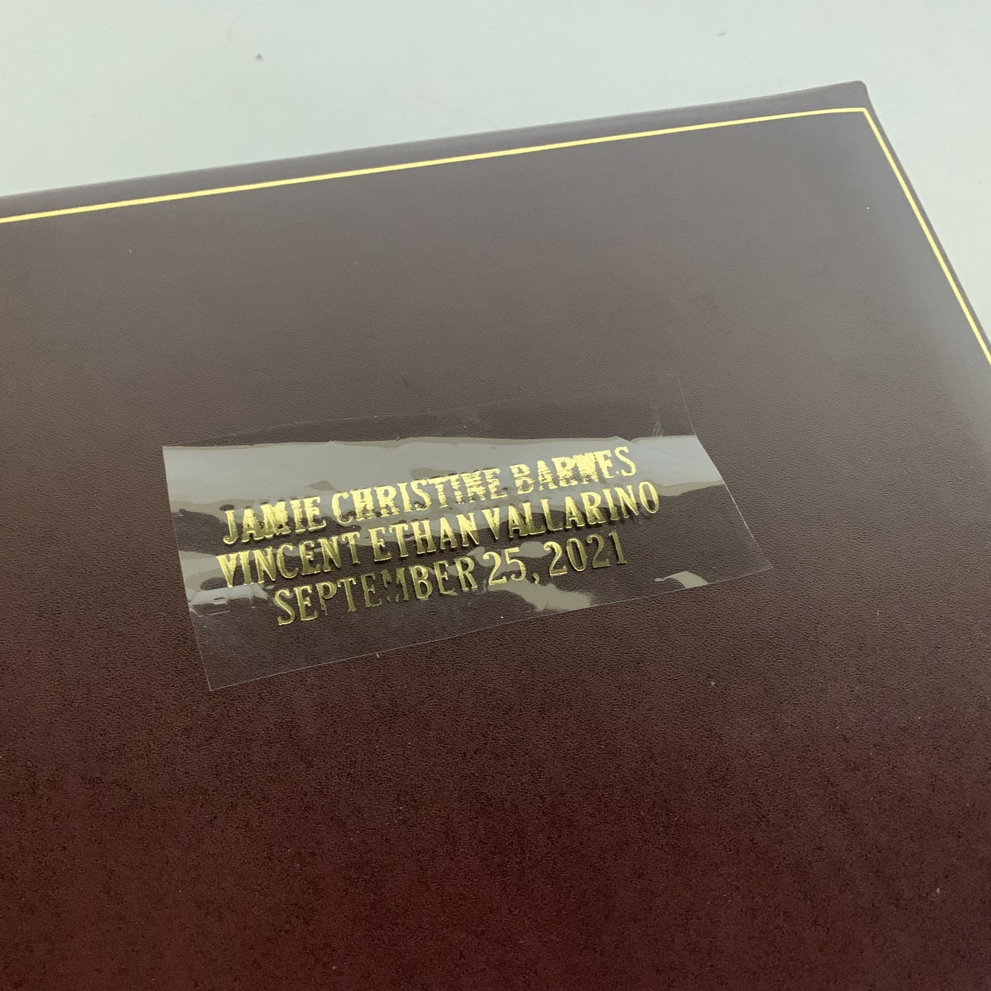 Guest Book Custom Samples | Gold Stamp Engraving Samples | Three Lines of Text Proof