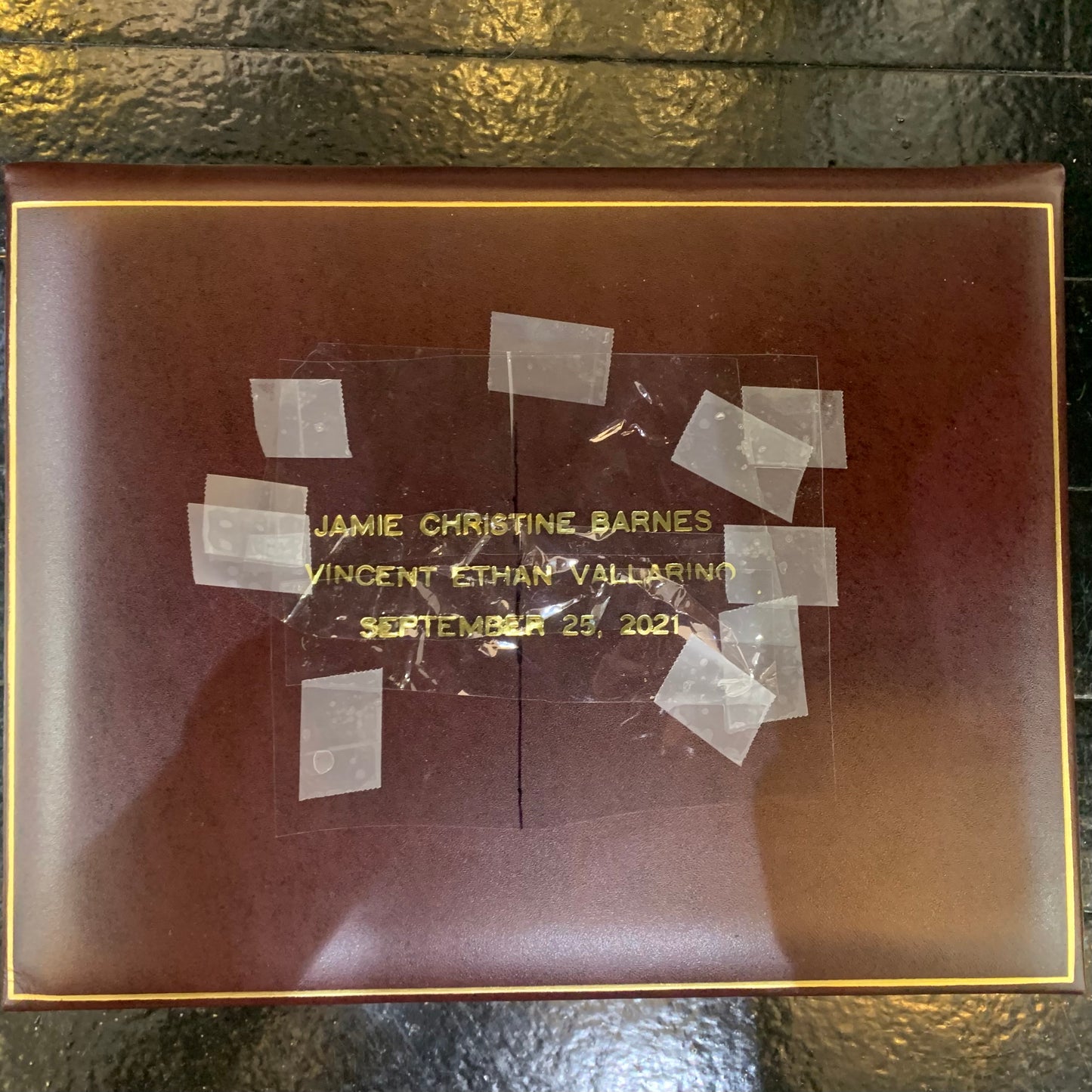 Guest Book Custom Samples | Gold Stamp Engraving Samples | Three Lines of Text Proof