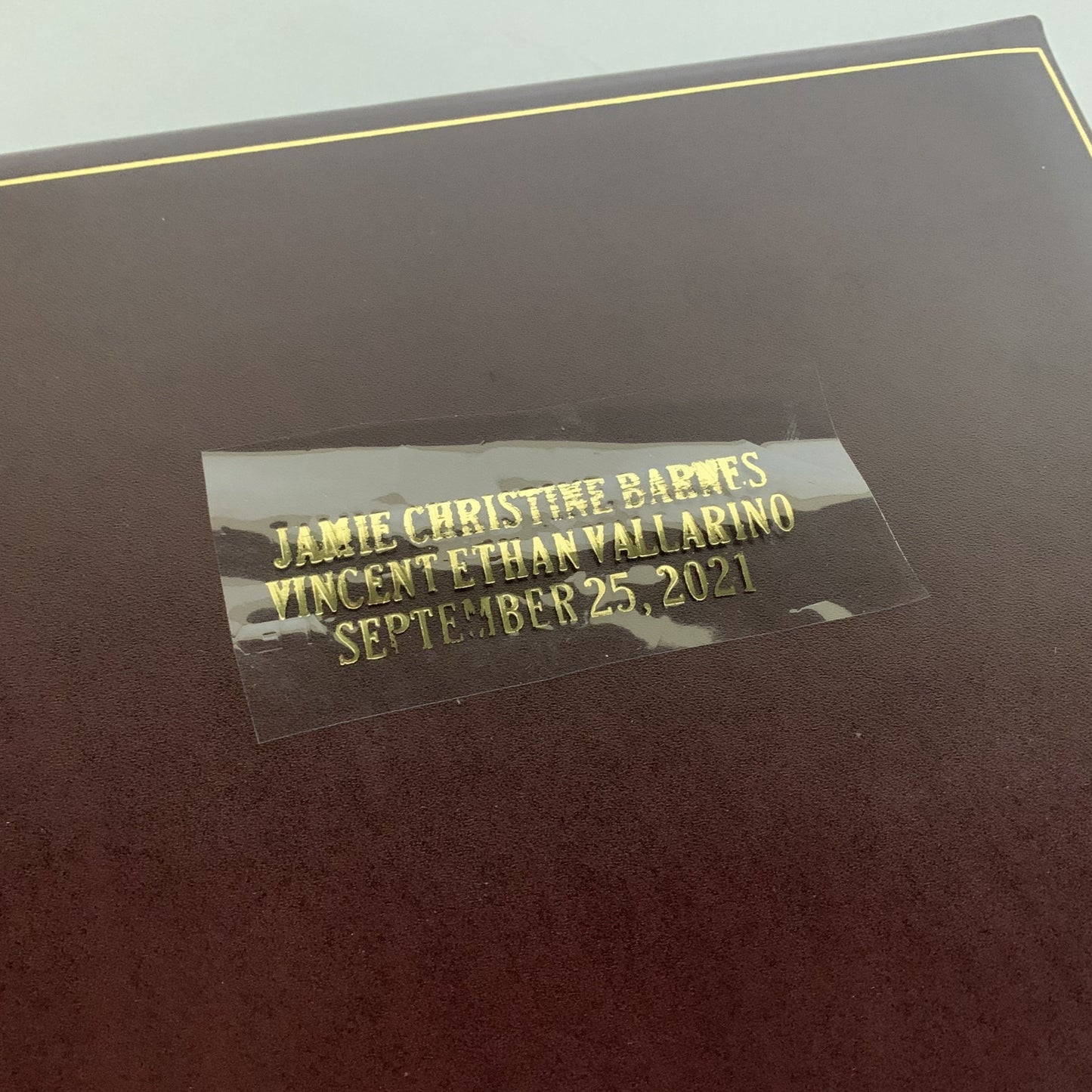 Guest Book Custom Samples | Gold Stamp Engraving Samples | Three Lines of Text Proof