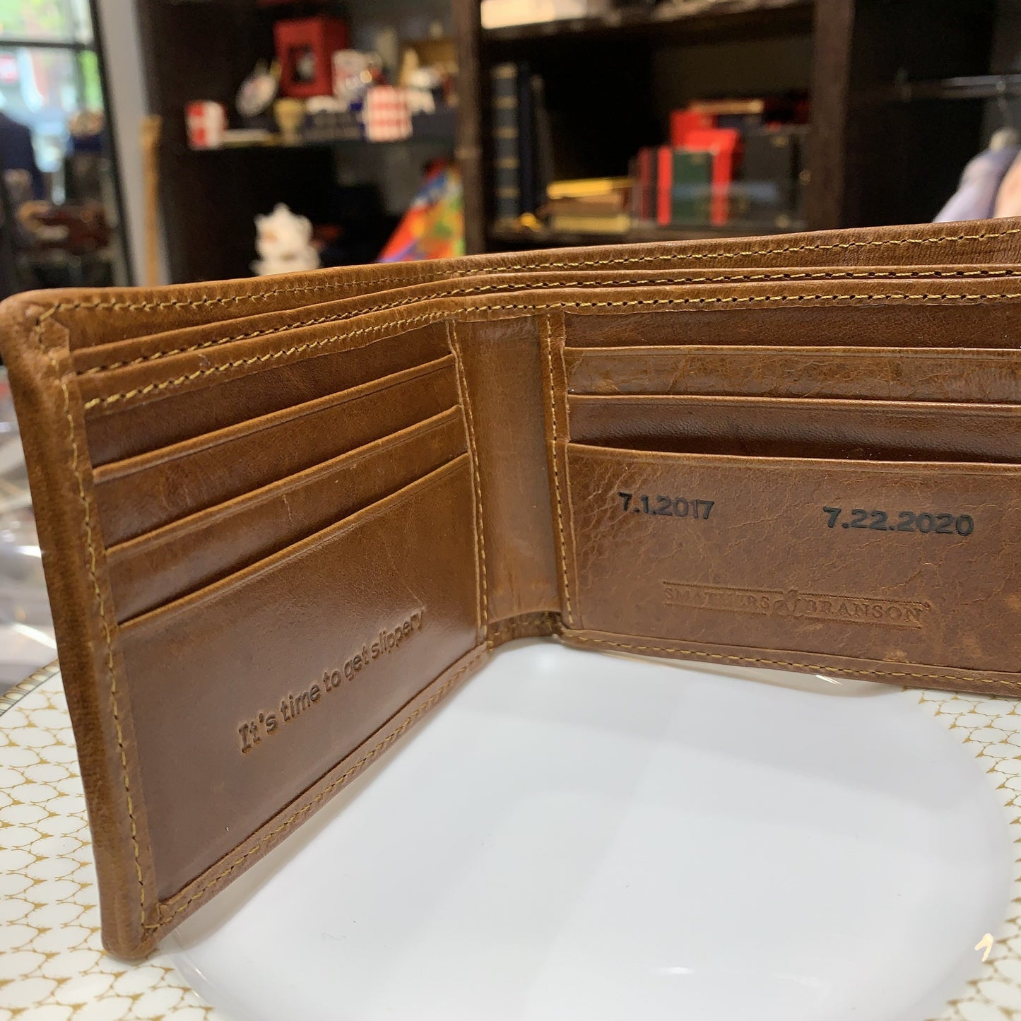 " Engraving / Stamping on Leather | Special Smathers Needlepoint Wallet Wedding Project