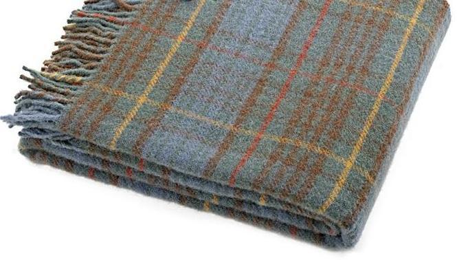 Thick Wool Blanket | Antique Hunting Stewart Tartan | 60 by 72 inches | Made in Scotland | Sterling and Burke-Blanket-Sterling-and-Burke
