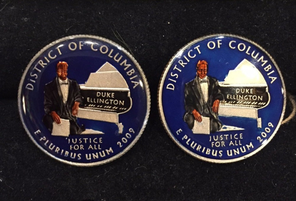 Hand Painted Authentic Coin Cufflinks | District Of Columbia | Washington, DC Quarter Coin Cufflinks | Navy | Sterling and Burke | Made in USA-Coin Cufflinks-Sterling-and-Burke