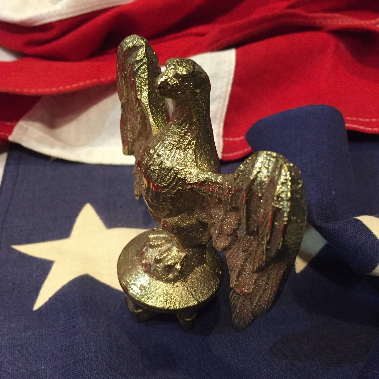 Patriotic Antique American Eagle Flag Topper | Gold Plated | US Flag Eagle 3.5" | Business Gift-Antique Artifact-Sterling-and-Burke