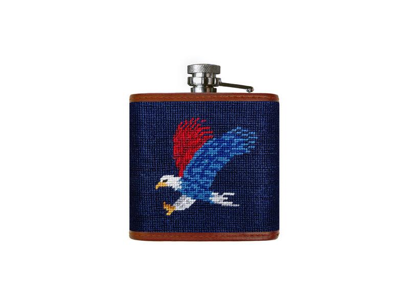 Needlepoint Collection | Americana Needlepoint Flask | Captive Top | Dark Navy | Smathers and Branson-Flask-Sterling-and-Burke