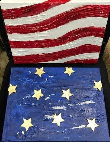 Art | Justice Diptych Stars and Stripes, Original Mixed Media on Canvas, 12 by 18 inches