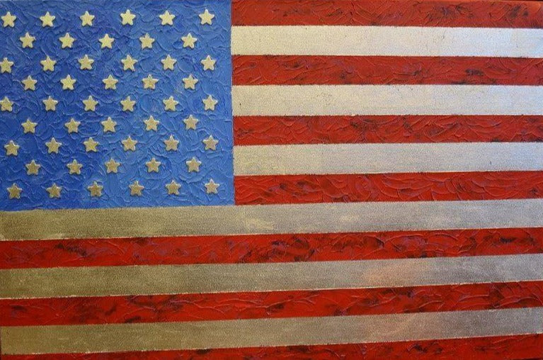 Art | Original America Flag | Original Painting | 26 by 24 Inches | Sue Israel | sold