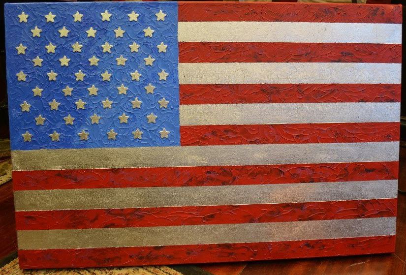 Art | Original America Flag | Original Painting | 26 by 24 Inches | Sue Israel | sold
