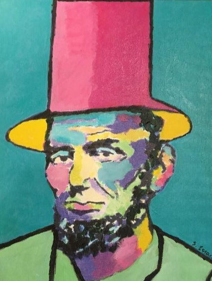 Art | Pink Panther Hat Lincoln I | Original Acrylic by Sue Israel | 14" x 11"