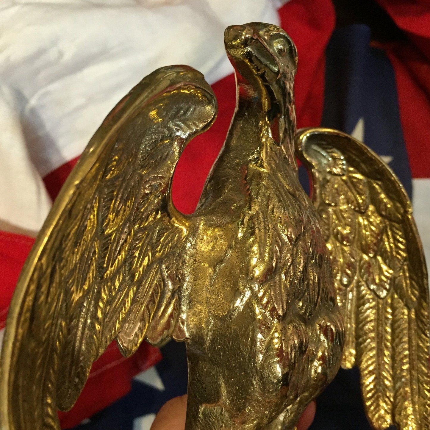 Patriotic Antique American Eagle Flag Topper | Polished Brass | US Eagle 6" | Business Gift-Antique Artifact-Sterling-and-Burke